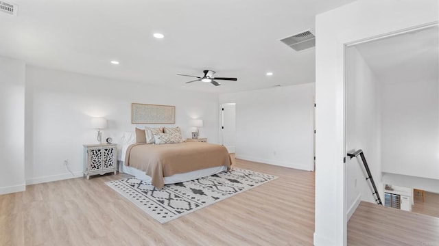 5122 Coban St, San Diego, CA 92114 - bedroom featuring light wood-style floors, recessed lighting, and a ceiling fan