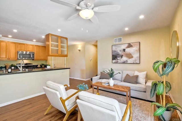 4110 Lewis St, Oceanside, CA 92056 - living area featuring recessed lighting, wood finished floors, and a ceiling fan