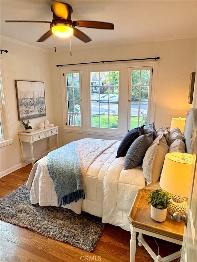 2030 Jefferson Dr, Pasadena, CA 91104 - bedroom featuring wood finished floors, crown molding, and a ceiling fan