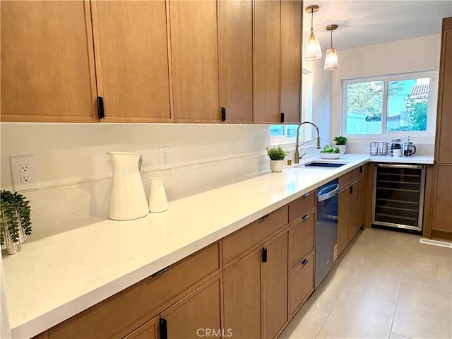 2030 Jefferson Dr, Pasadena, CA 91104 - kitchen with beverage cooler, dishwasher, light countertops, decorative light fixtures, and light tile patterned floors
