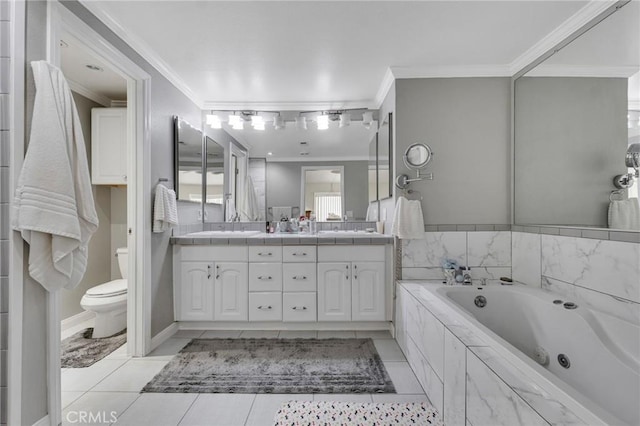 13329 Mission Tierra Way, Granada Hills, CA 91344 - full bathroom with crown molding, double vanity, and a tub with jets