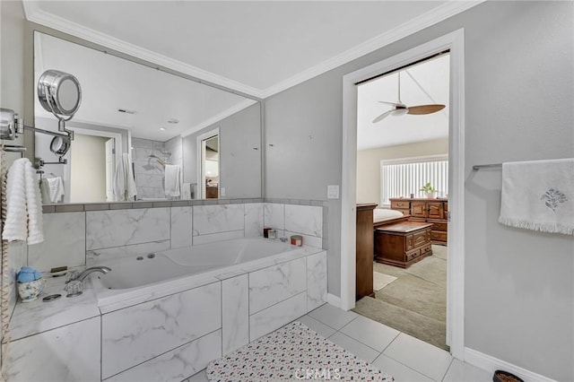 13329 Mission Tierra Way, Granada Hills, CA 91344 - full bath with a bath, tile patterned floors, crown molding, and a ceiling fan