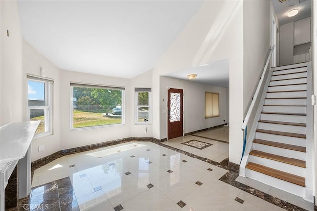 37338 Salem Ct, Palmdale, CA 93550 - foyer featuring stairs, high vaulted ceiling, and inlaid floor details