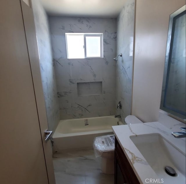 3765 Globe Ave, Los Angeles, CA 90066 - bathroom with vanity, bathtub / shower combination, and marble finish flooring