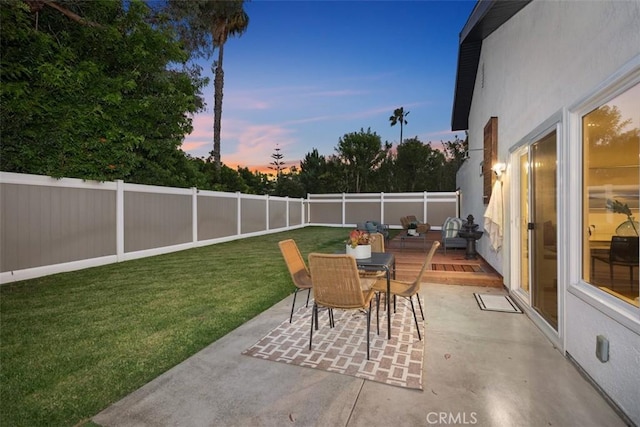 32772 Shipside Dr, Dana Point, CA 92629 - patio terrace at dusk with a patio area, a fenced backyard, and outdoor dining area