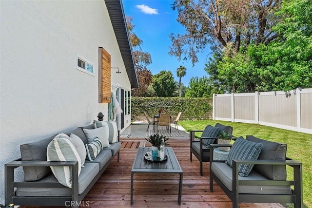 32772 Shipside Dr, Dana Point, CA 92629 - wooden terrace featuring an outdoor living space and a fenced backyard