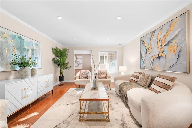 20158 Barnard Ave, Walnut, CA 91789 - living area featuring light wood-style flooring, ornamental molding, and recessed lighting