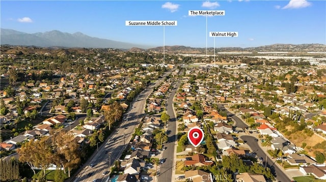 20158 Barnard Ave, Walnut, CA 91789 - aerial view of property's location with a mountainous background and nearby suburban area