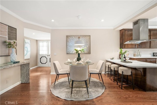 20158 Barnard Ave, Walnut, CA 91789 - dining area with wood finished floors, recessed lighting, and ornamental molding