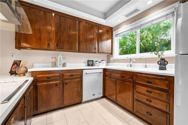 20158 Barnard Ave, Walnut, CA 91789 - kitchen with freestanding refrigerator, dishwashing machine, light countertops, light tile patterned floors, and electric cooktop