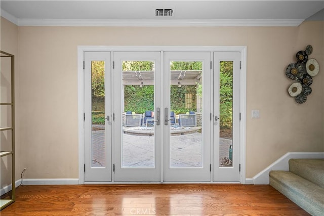 20158 Barnard Ave, Walnut, CA 91789 - entryway with wood finished floors, french doors, crown molding, and stairway