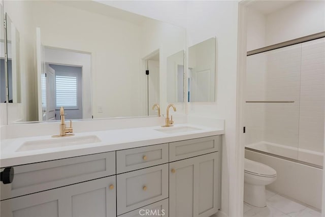 28524 Songbird Way, Saugus, CA 91350 - bathroom featuring double vanity, shower / bath combination, and marble finish floors