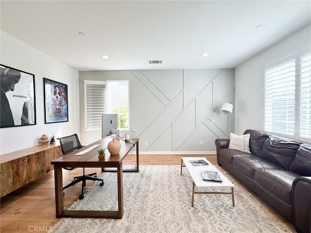 28524 Songbird Way, Saugus, CA 91350 - office with wood finished floors, healthy amount of natural light, recessed lighting, and a decorative wall