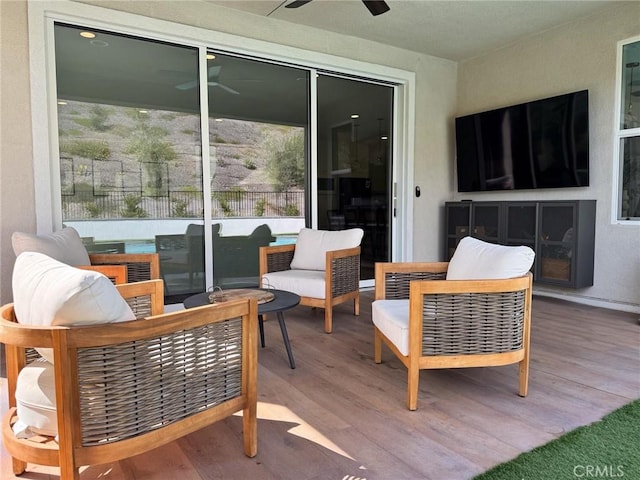 28524 Songbird Way, Saugus, CA 91350 - wooden terrace with ceiling fan