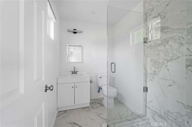 18656 Runnymede St, Reseda, CA 91335 - bathroom featuring vanity, healthy amount of natural light, marble finish floors, and a marble finish shower
