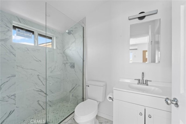 18656 Runnymede St, Reseda, CA 91335 - full bathroom featuring vanity, a marble finish shower, and marble finish floors