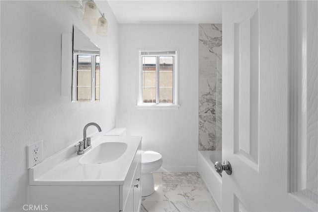 18656 Runnymede St, Reseda, CA 91335 - full bath featuring marble look tile flooring, vanity, and shower / tub combination