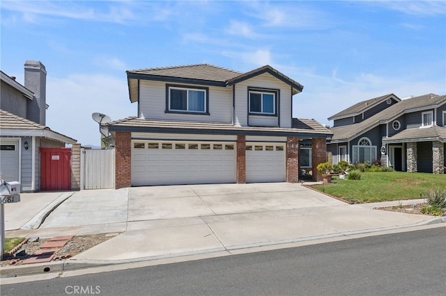 3681 Foxplain Rd, Corona, CA 92882 - traditional-style home featuring a garage, brick siding, and concrete driveway