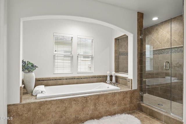 5000 Terramar Way, Oxnard, CA 93035 - bathroom featuring a garden tub, a stall shower, and recessed lighting