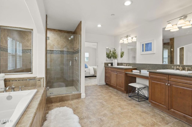 5000 Terramar Way, Oxnard, CA 93035 - full bath featuring double vanity, a garden tub, a shower stall, and recessed lighting
