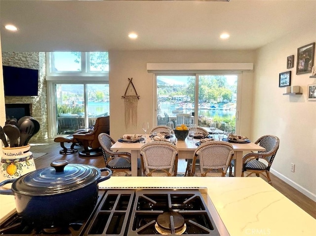 1158 S Westlake Blvd Unit D, Westlake Village, CA 91361 - dining room featuring wood finished floors, plenty of natural light, recessed lighting, and a fireplace