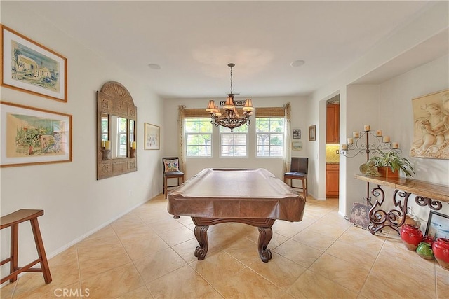 6236 Ashton Pl, Rancho Cucamonga, CA 91739 - playroom with a chandelier, billiards, and light tile patterned floors