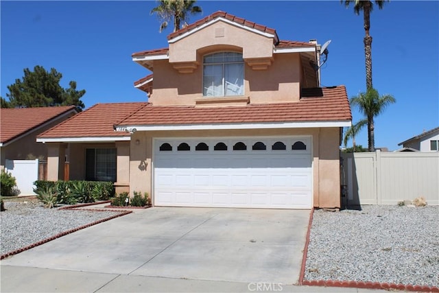 1848 Cascadian Way, San Jacinto, CA 92583 - mediterranean / spanish home with stucco siding, a tile roof, driveway, and a garage