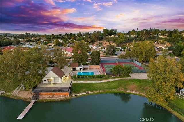 42724 Santa Suzanne Pl, Temecula, CA 92592 - aerial view at dusk of a water view and view of pool area