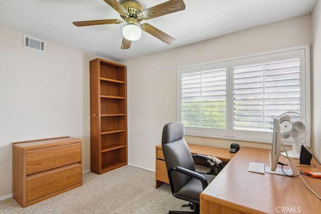 42724 Santa Suzanne Pl, Temecula, CA 92592 - office area featuring light carpet and ceiling fan
