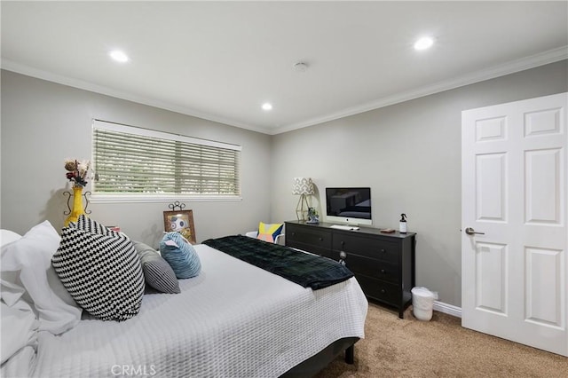 170 Buckthorn Dr, Brea, CA 92823 - bedroom featuring light carpet, recessed lighting, and ornamental molding