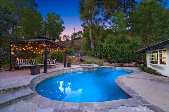 170 Buckthorn Dr, Brea, CA 92823 - view of swimming pool featuring a gazebo, a patio area, and a pool with connected hot tub