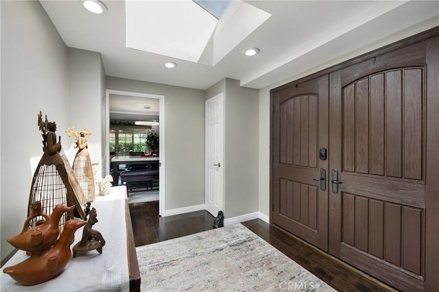 170 Buckthorn Dr, Brea, CA 92823 - foyer entrance with a skylight, dark wood finished floors, and recessed lighting