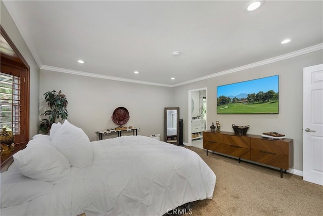170 Buckthorn Dr, Brea, CA 92823 - bedroom featuring light carpet, crown molding, and recessed lighting