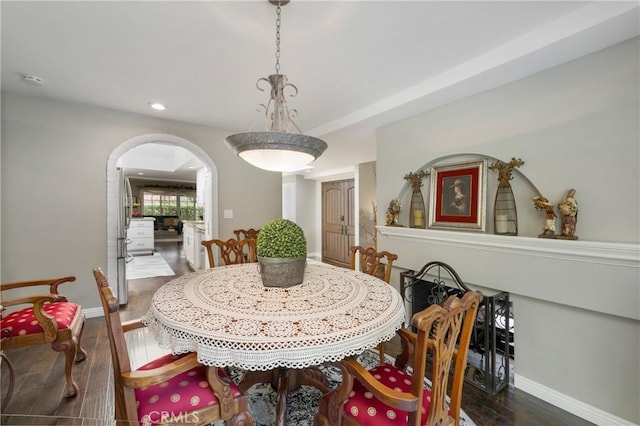 170 Buckthorn Dr, Brea, CA 92823 - dining space featuring arched walkways, wood finished floors, and recessed lighting