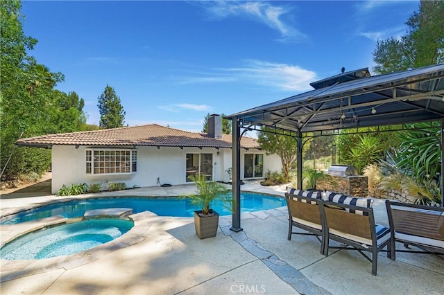 170 Buckthorn Dr, Brea, CA 92823 - view of swimming pool with a gazebo, a patio area, area for grilling, and a pool with connected hot tub