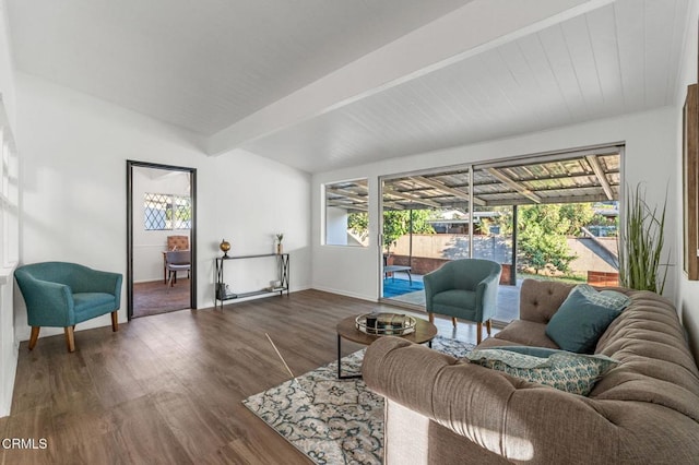 17002 E Nubia St, Covina, CA 91722 - living room featuring beamed ceiling and wood finished floors