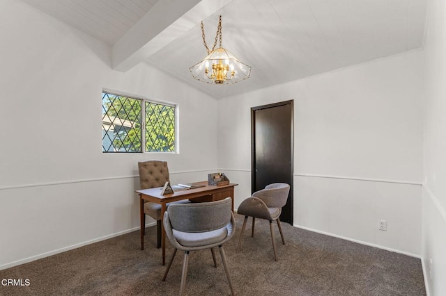17002 E Nubia St, Covina, CA 91722 - carpeted office featuring a chandelier and beamed ceiling