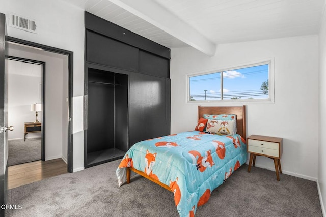 17002 E Nubia St, Covina, CA 91722 - carpeted bedroom featuring beam ceiling and a closet