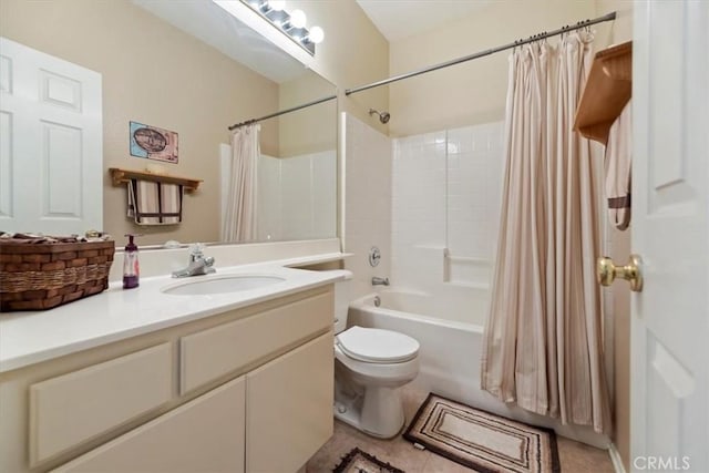 27185 Buffalo Trl, Corona, CA 92883 - full bathroom featuring shower / bath combination with curtain, vanity, and tile patterned flooring