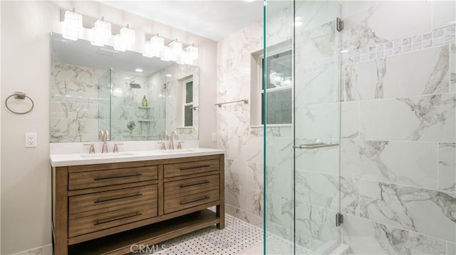 72160 Winters Rd Unit 29, Palms, CA 92277 - bathroom featuring a marble finish shower and double vanity