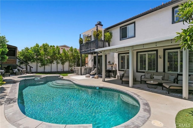23763 Aspen, Murrieta, CA 92562 - view of swimming pool featuring outdoor lounge area, a patio area, and a pool with connected hot tub