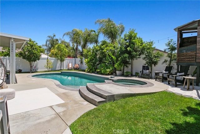 23763 Aspen, Murrieta, CA 92562 - view of pool featuring a patio, a fenced backyard, and an in-ground hot tub