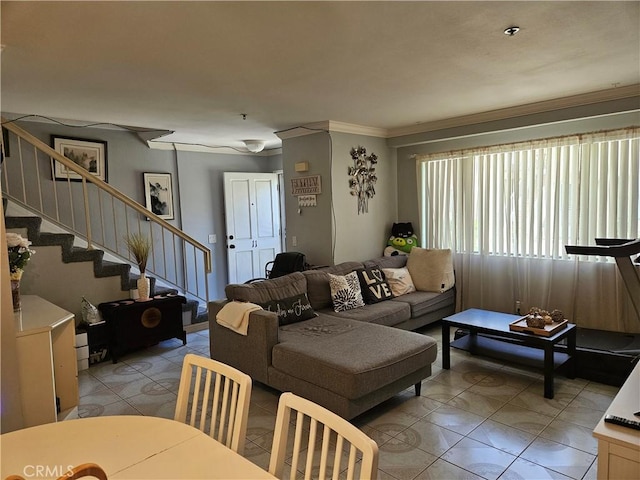 13171 Newland St Unit 11, Garden Grove, CA 92844 - living room featuring stairway and ornamental molding