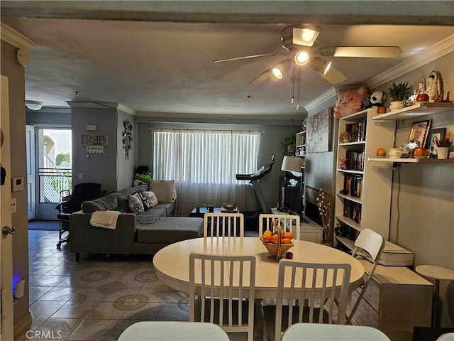 13171 Newland St Unit 11, Garden Grove, CA 92844 - tiled dining space featuring ornamental molding and a ceiling fan