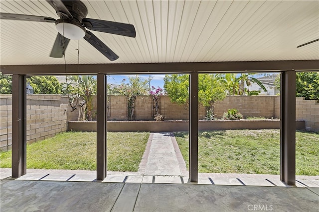 17129 Lacebark St, Fontana, CA 92337 - unfurnished sunroom with ceiling fan and healthy amount of natural light