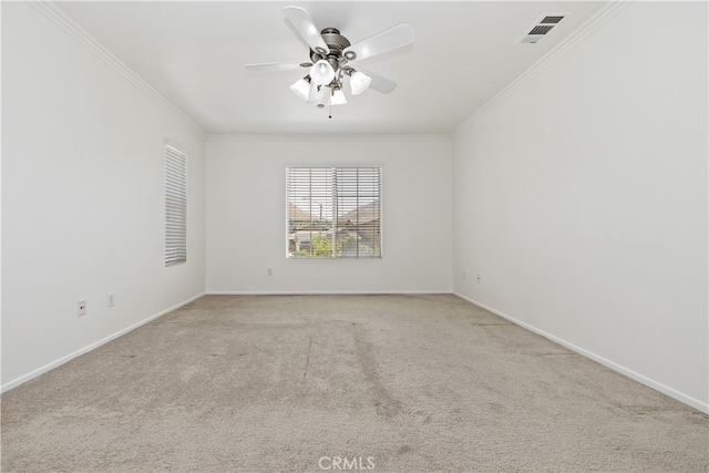 17129 Lacebark St, Fontana, CA 92337 - empty room with ornamental molding, a ceiling fan, and light colored carpet