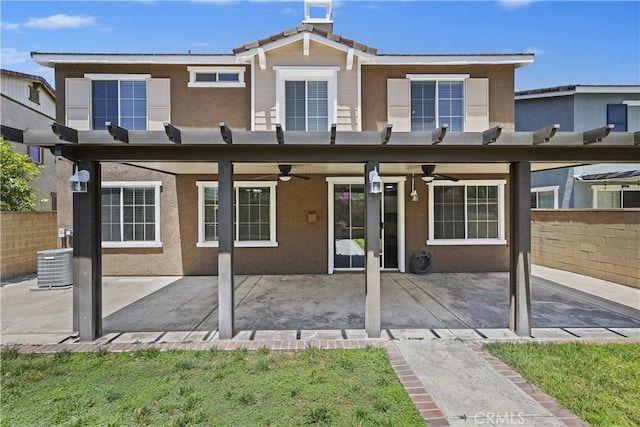 17129 Lacebark St, Fontana, CA 92337 - rear view of house with a ceiling fan, stucco siding, and a patio