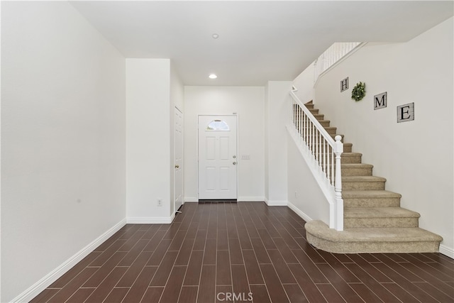 17129 Lacebark St, Fontana, CA 92337 - foyer with stairs, recessed lighting, and dark wood-type flooring