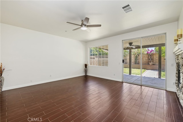 17129 Lacebark St, Fontana, CA 92337 - empty room featuring a ceiling fan and dark wood-style floors