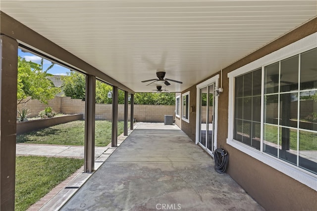 17129 Lacebark St, Fontana, CA 92337 - fenced backyard featuring a patio and a ceiling fan